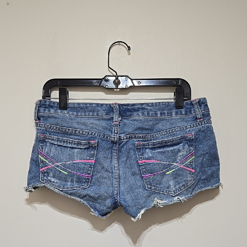 Aeropostale Distressed Embroidered Denim Booty Shorts
